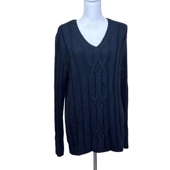 Lands End wide ribbed/cable knit sweater, red, heavy, classic, cozy, layering - Picture 1 of 6
